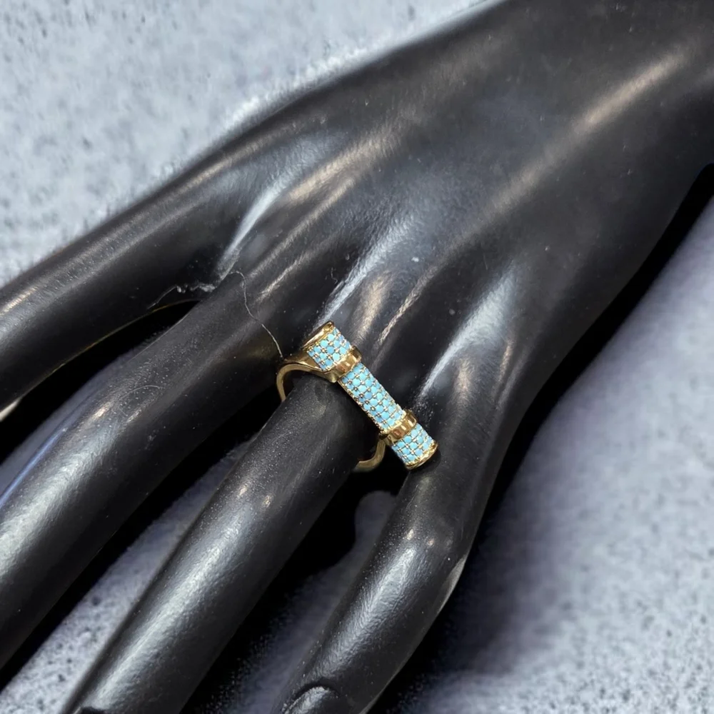 18k Gold Plated Micro Turquoise Crystal Bar Ring